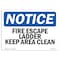Signmission OSHA Sign, Fire Escape Ladder Keep Area Clear, 10in X 7in Rigid Plastic, 7" W, 10" L, Landscape OS-NS-P-710-L-12580 - alternate 1